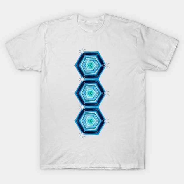 Abstract Hexagon Blue Pattern T-Shirt by cinema4design